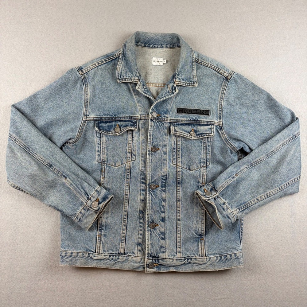 VTG Calvin Klein Mens Medium USA Double Stonewash Denim Trucker Jean Jacket 90s